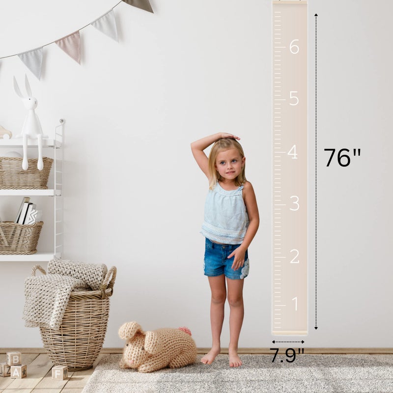 Morxy Canvas Growth Chart for Kids - Unisex Kids Room Wall Decor - Measuring Height Chart- Wall Tape with Height Chart for Kids (Canvas, Plain Beige) - Image 4